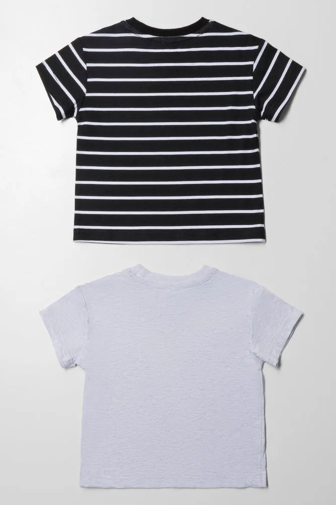 2 Pack Stripe Short Sleeve T-Shirts Black And Grey