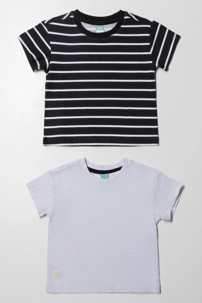 2 Pack Stripe Short Sleeve T-Shirts Black And Grey