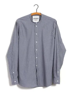 ANTE | Collarless Shirt | Small Blue Stripes