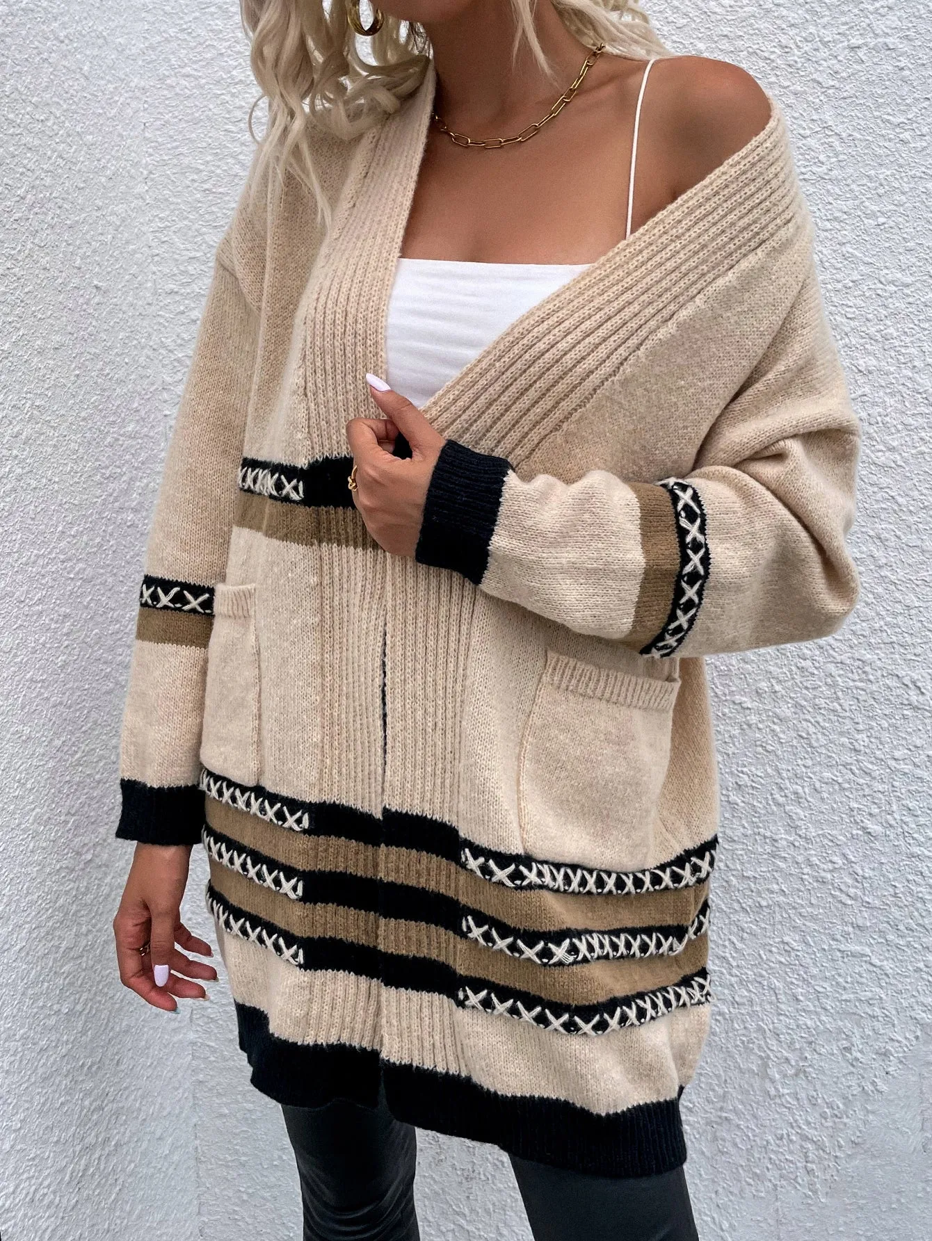 Argyle Conjunct Drop Shoulder Knit Sweater Cardigan MYHU5003XI