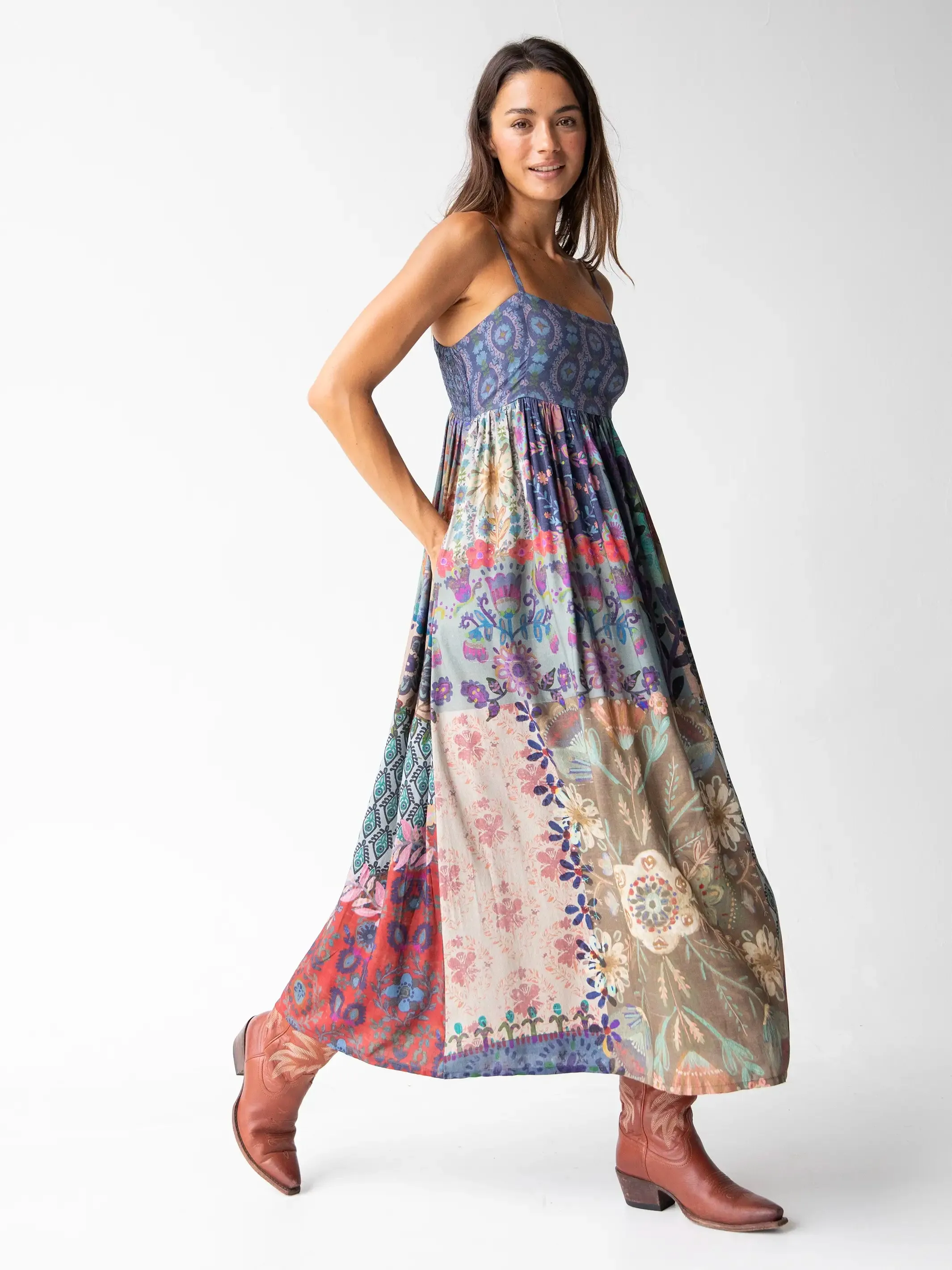 Bailey Maxi Dress - Blue Patchwork