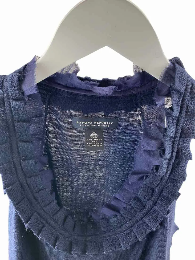 Banana Republic Women's Ruffled Merino Sleeveless Sweater Navy Size XS