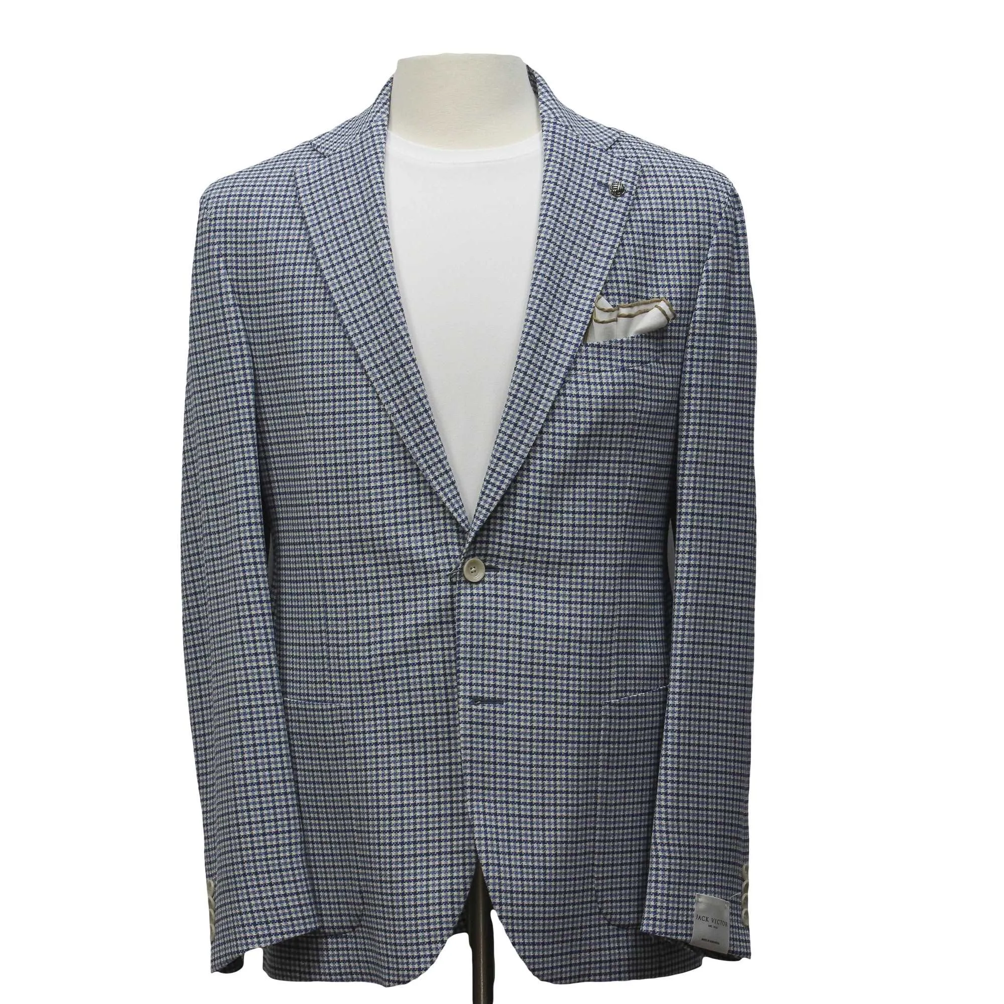 Blue Check Wool-Stretch Comfortwear Hampton Contemporary Sport Jacket - Jack Victor