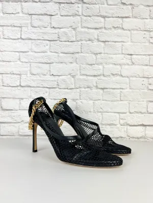 Bottega Veneta, Mesh and Chain Pumps, Black/Gold, Size 40IT