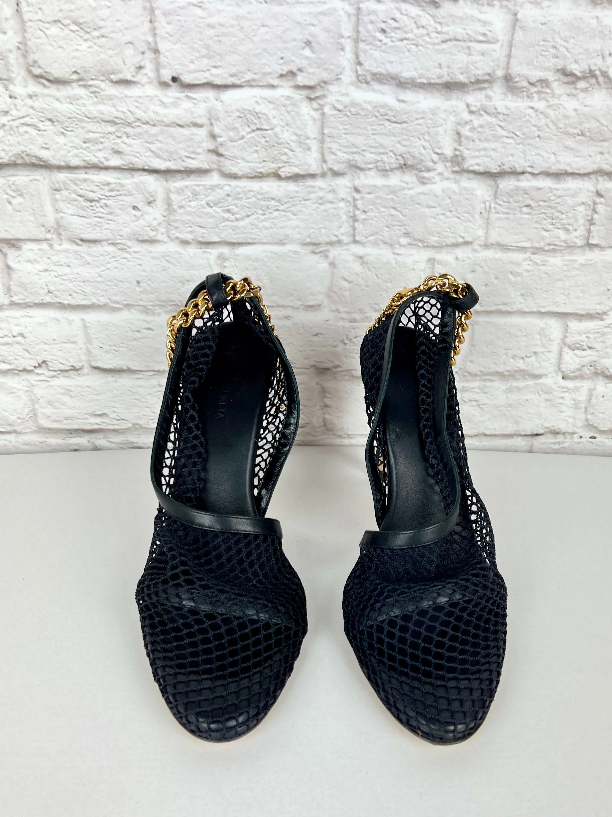 Bottega Veneta, Mesh and Chain Pumps, Black/Gold, Size 40IT