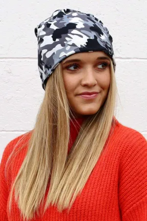 Camo Black & White Peek-A-Boo Beanie