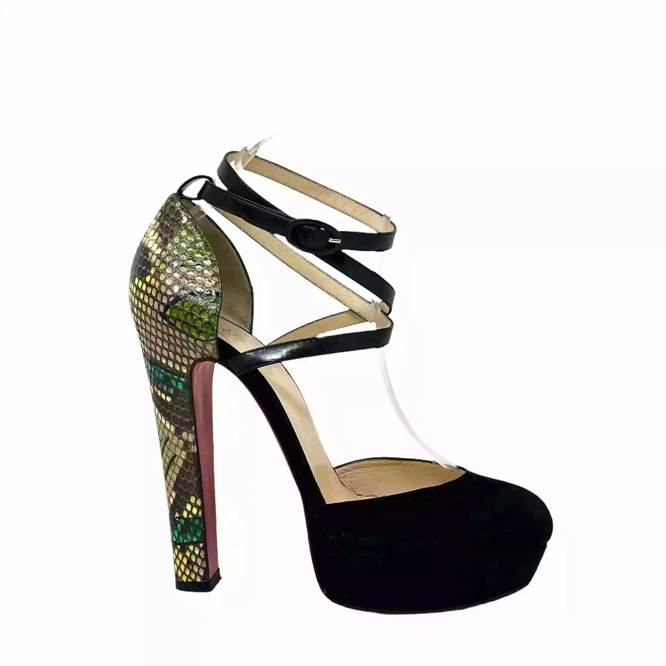 Christian Louboutin La Favorita 140 Black Suede Python Platform Heels 38 UK 5