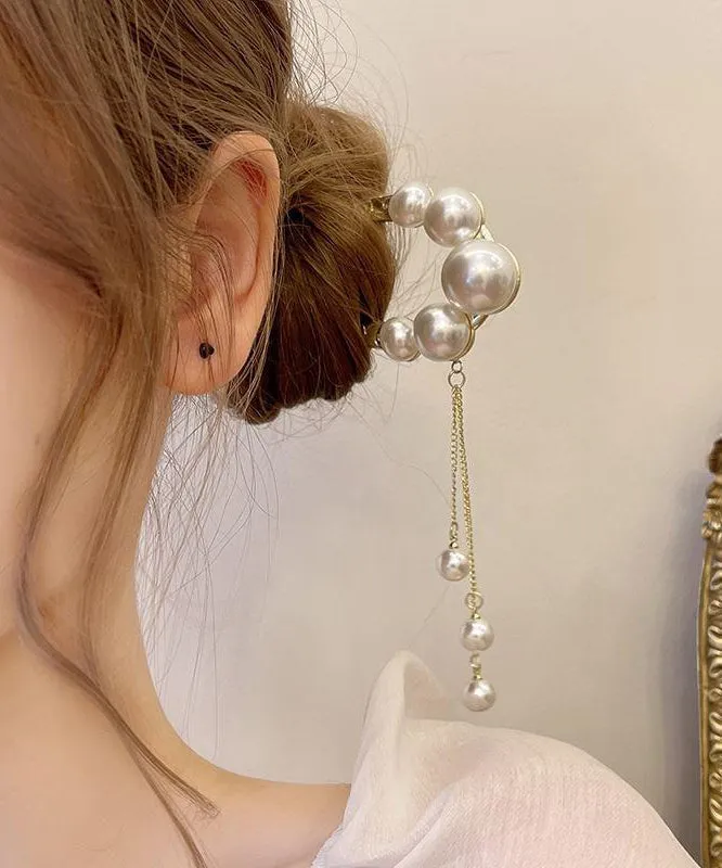 Classy Gold Sterling Silver Alloy Pearl Tassel U Shaped Hairpin QD047