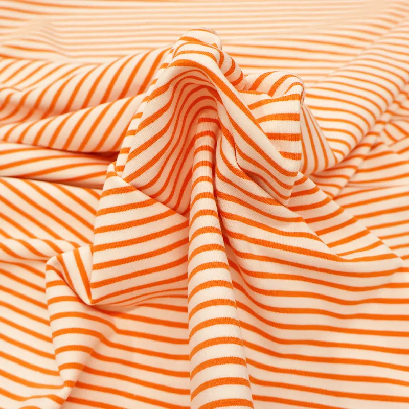 Cotton Stripe Jersey - Orange and Ecru