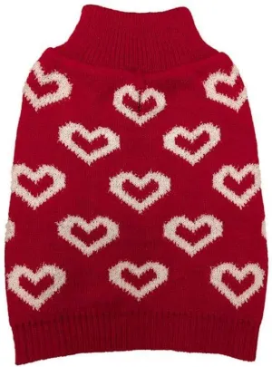 Fashion Pet All Over Hearts Dog Sweater Red - Small