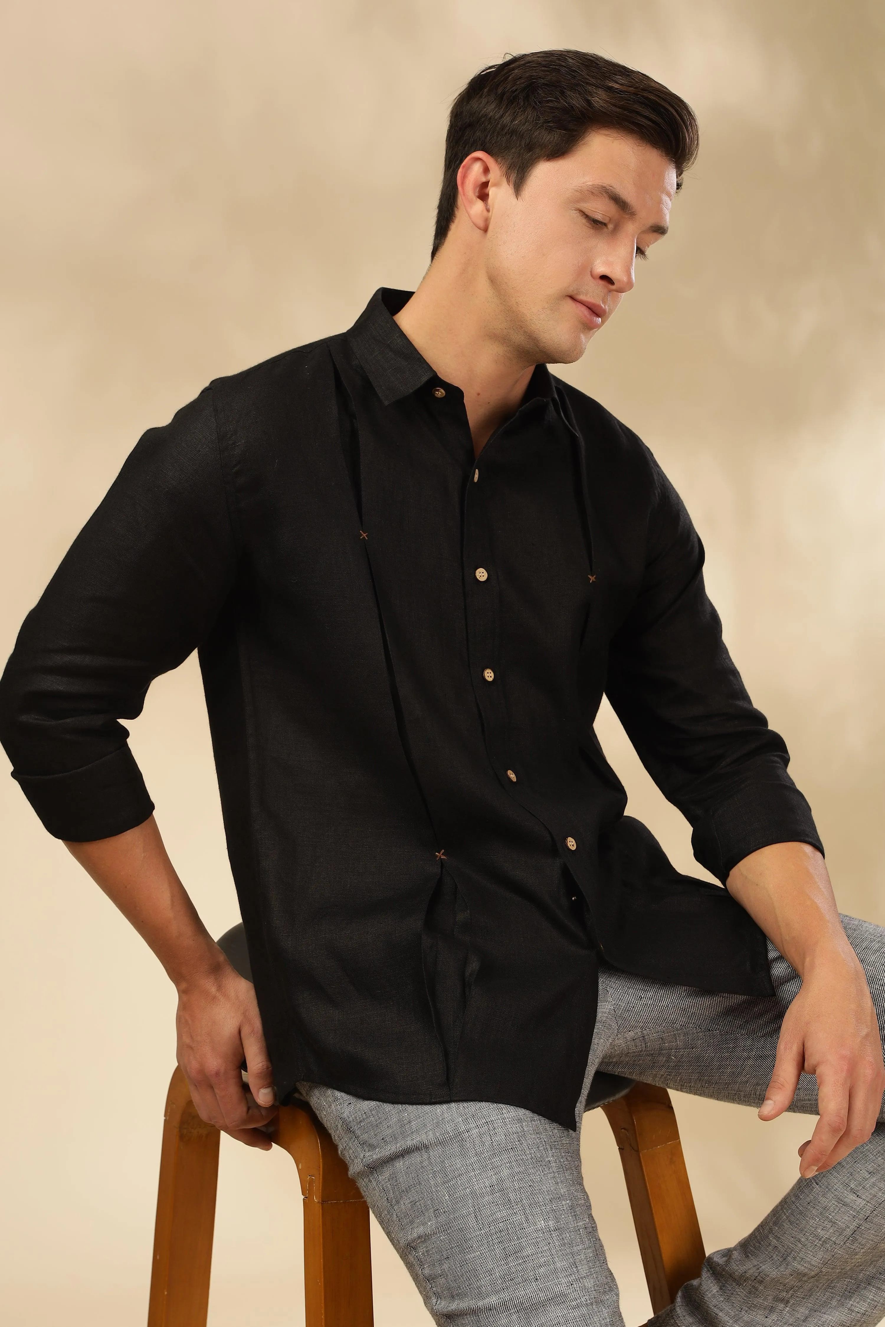 FELIPE - Timeless Elegance in Pure Linen Black Shirts