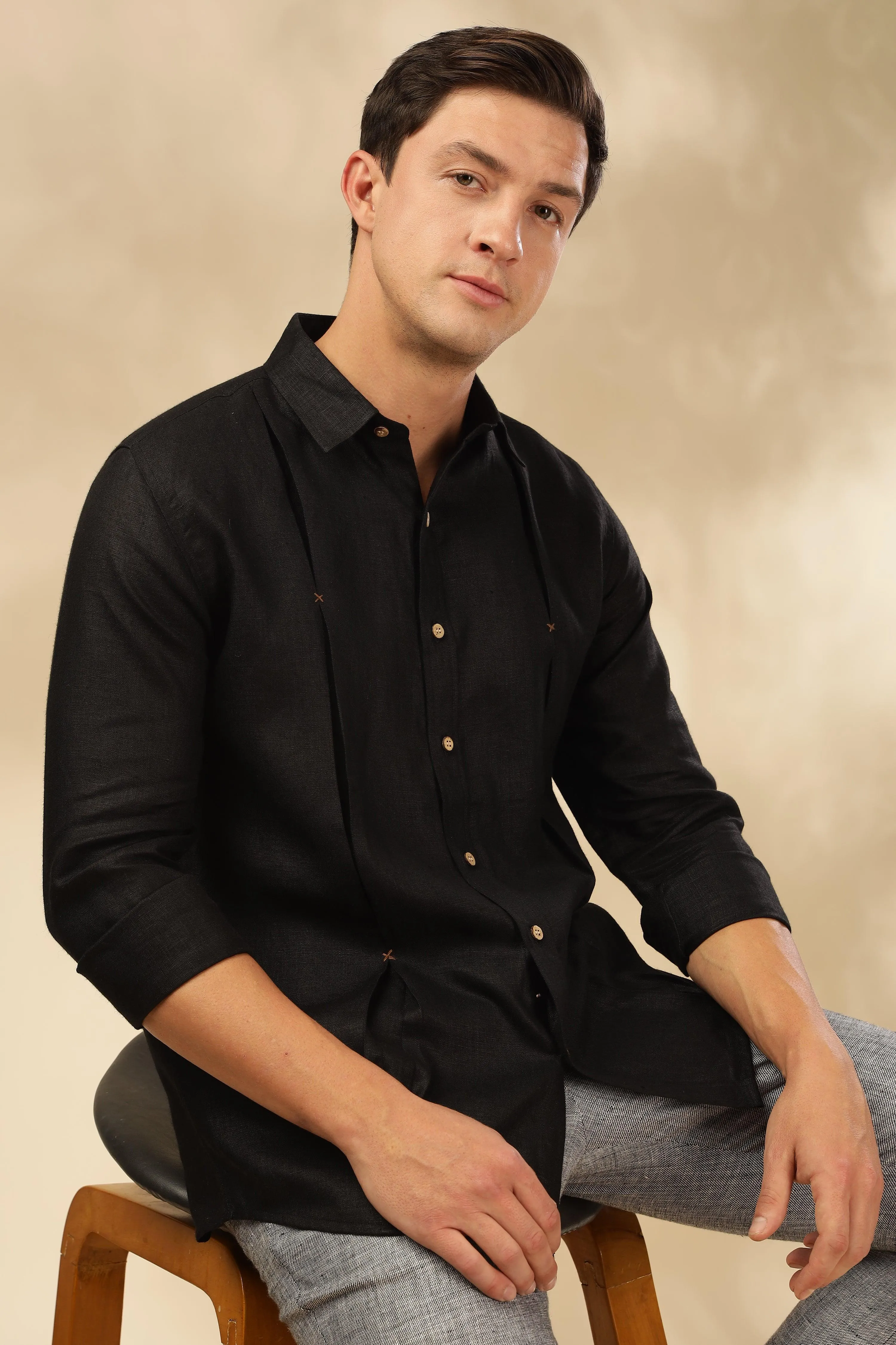 FELIPE - Timeless Elegance in Pure Linen Black Shirts