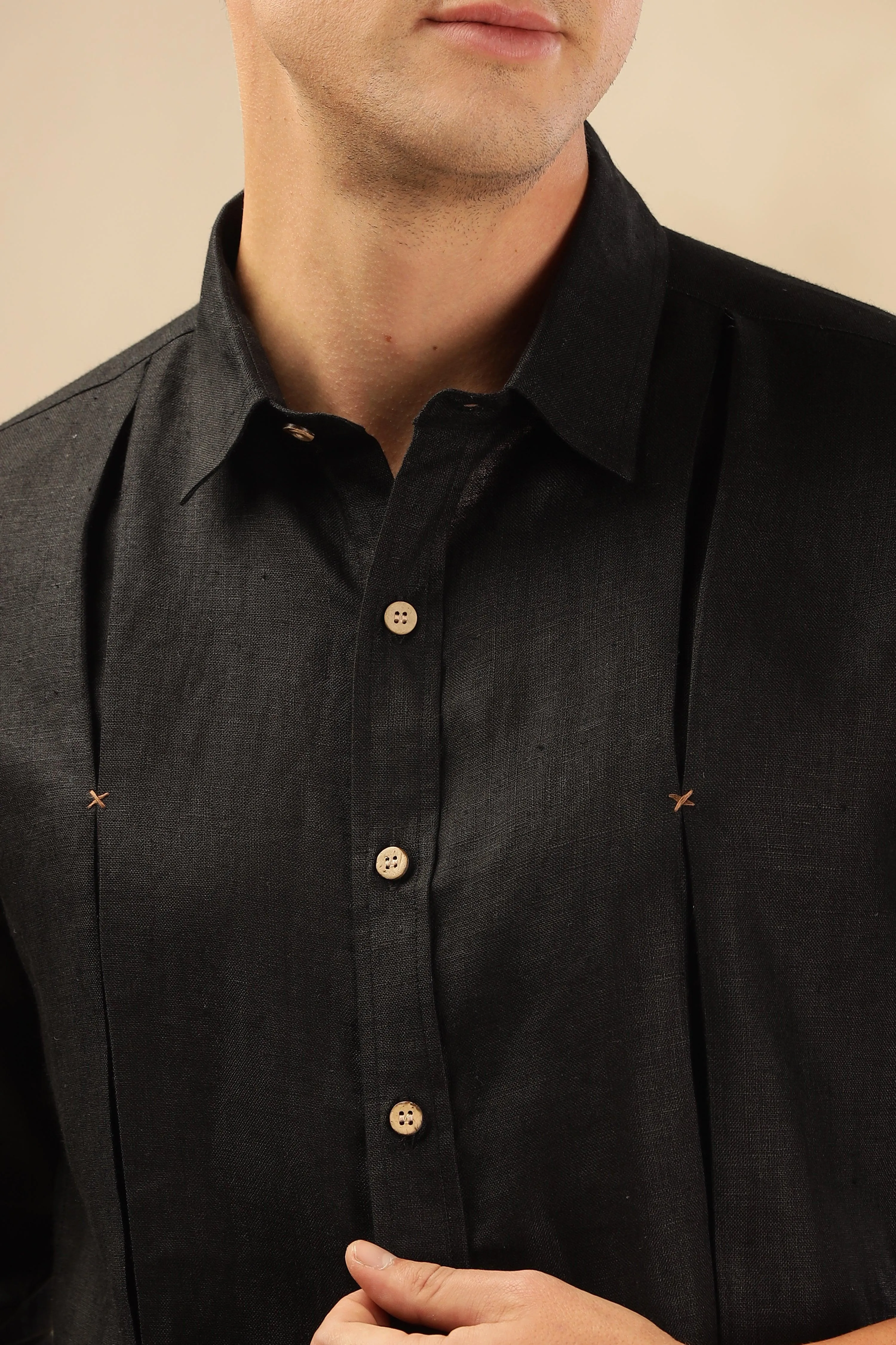 FELIPE - Timeless Elegance in Pure Linen Black Shirts