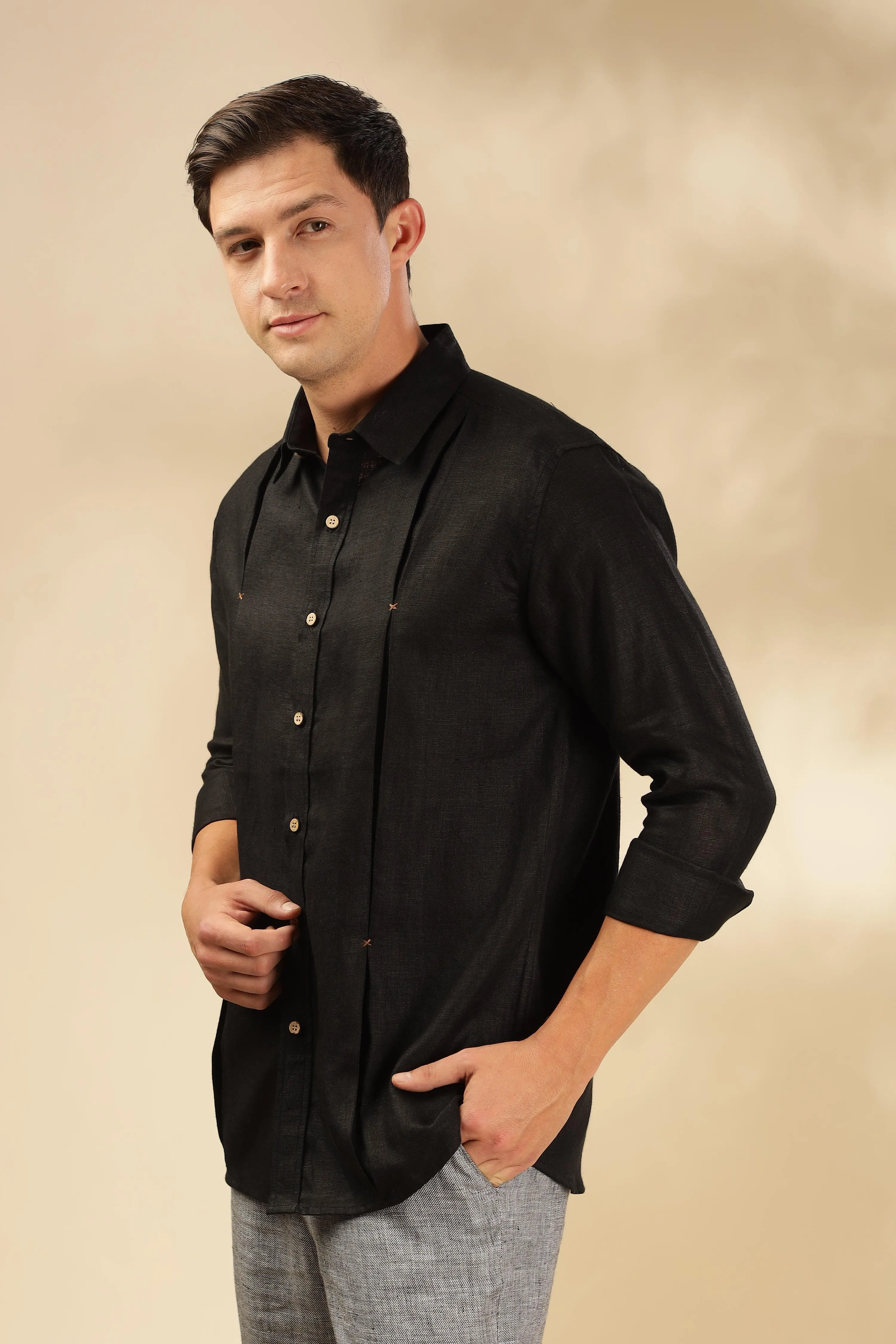 FELIPE - Timeless Elegance in Pure Linen Black Shirts