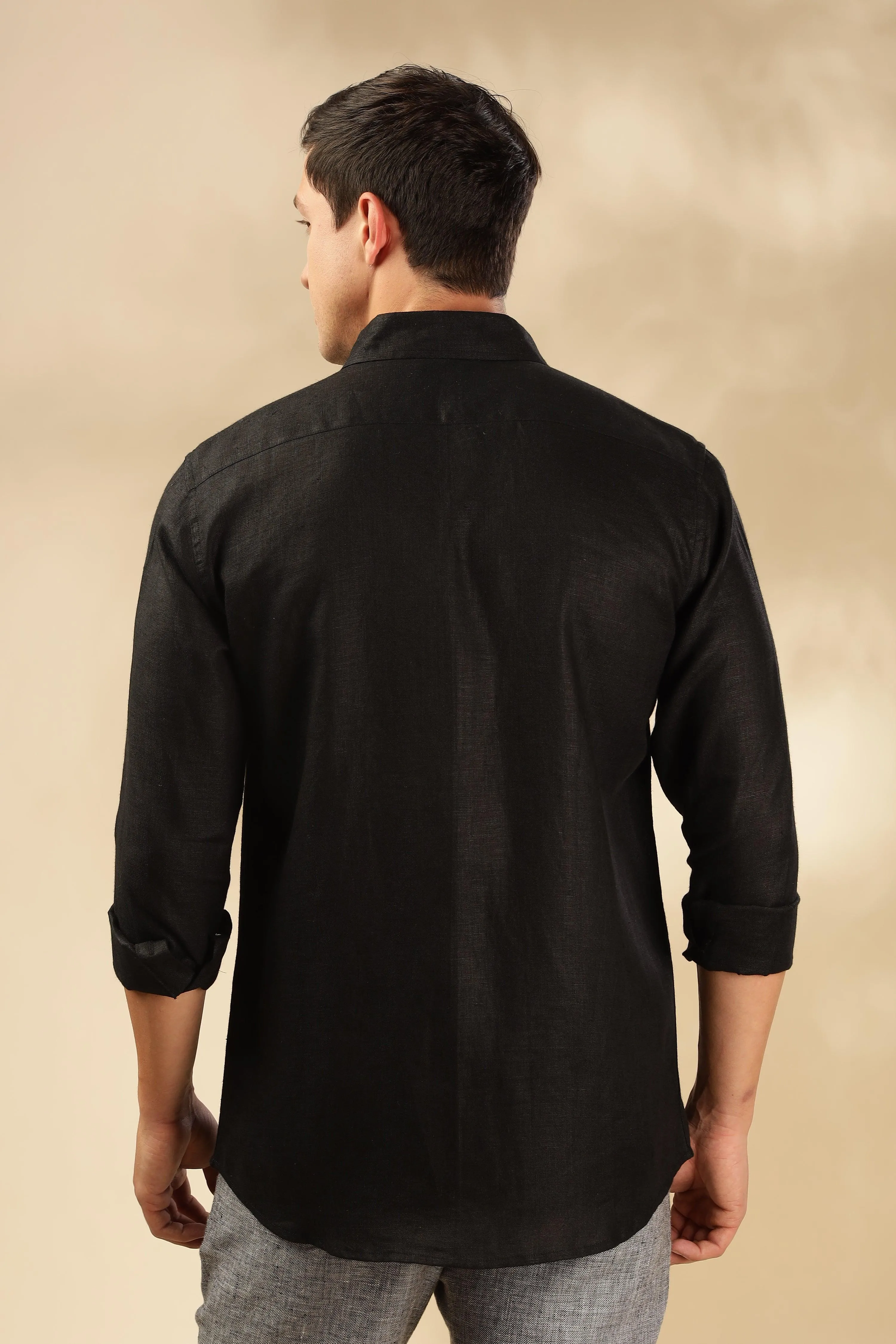 FELIPE - Timeless Elegance in Pure Linen Black Shirts