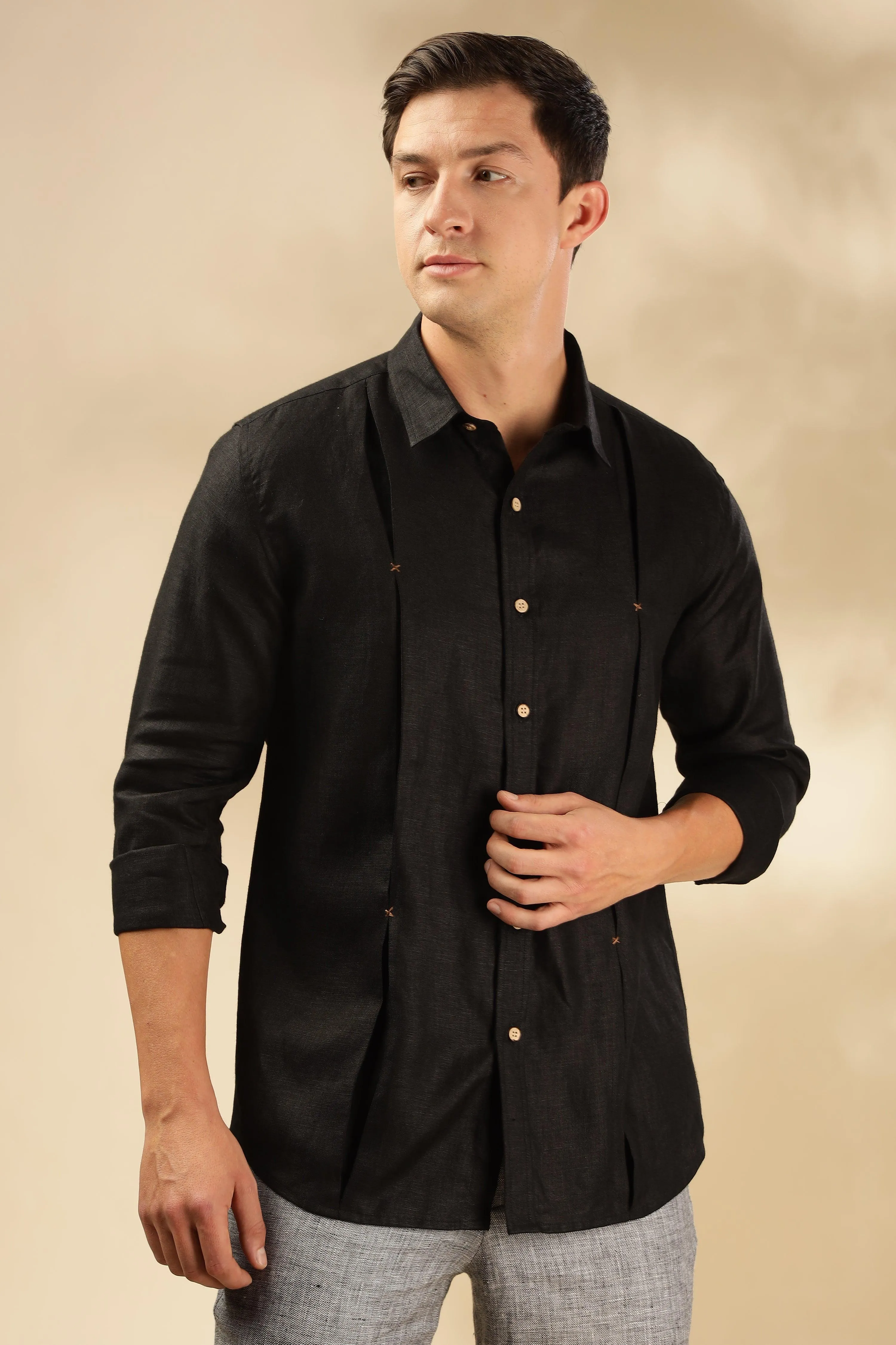 FELIPE - Timeless Elegance in Pure Linen Black Shirts