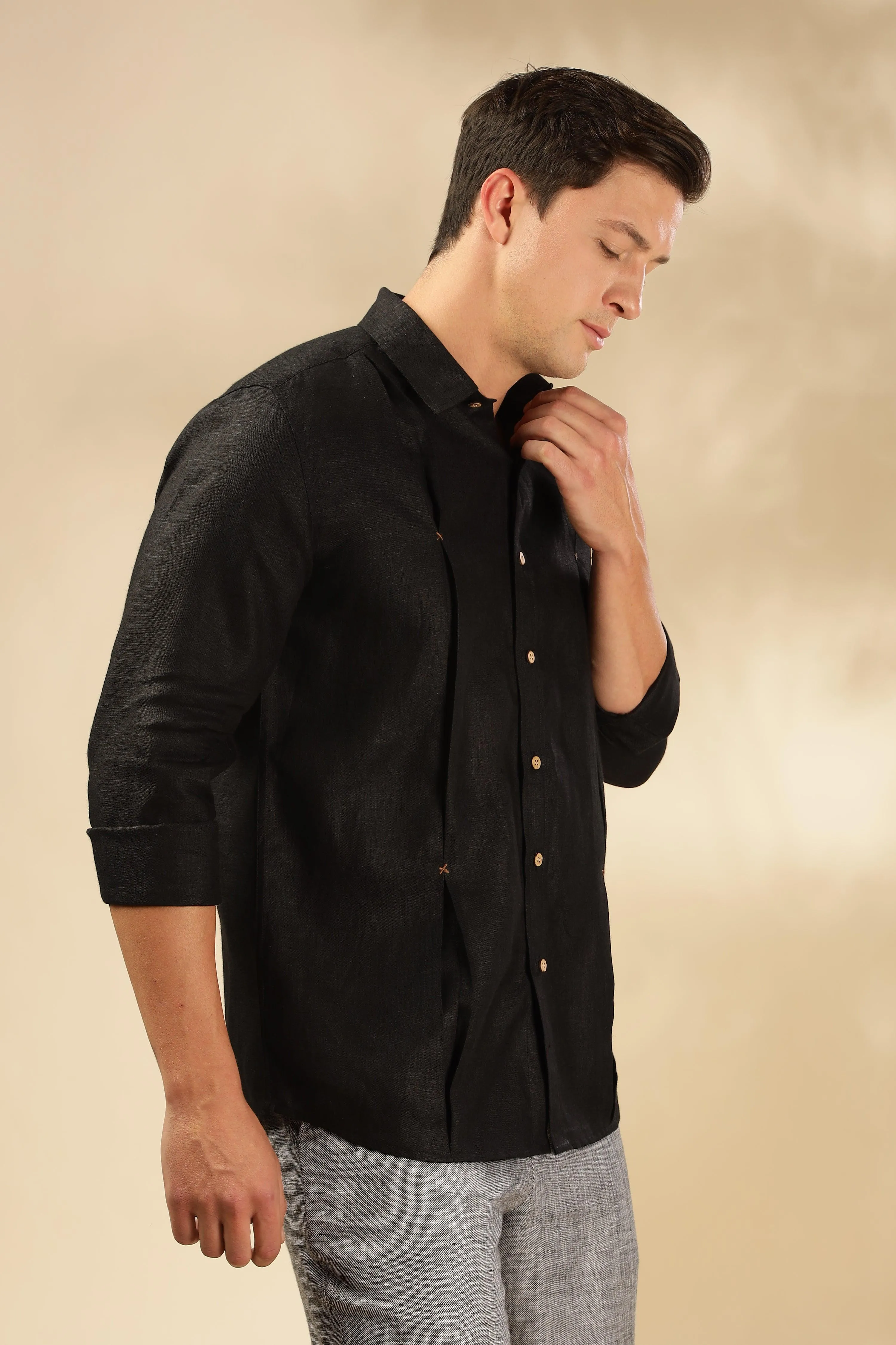 FELIPE - Timeless Elegance in Pure Linen Black Shirts