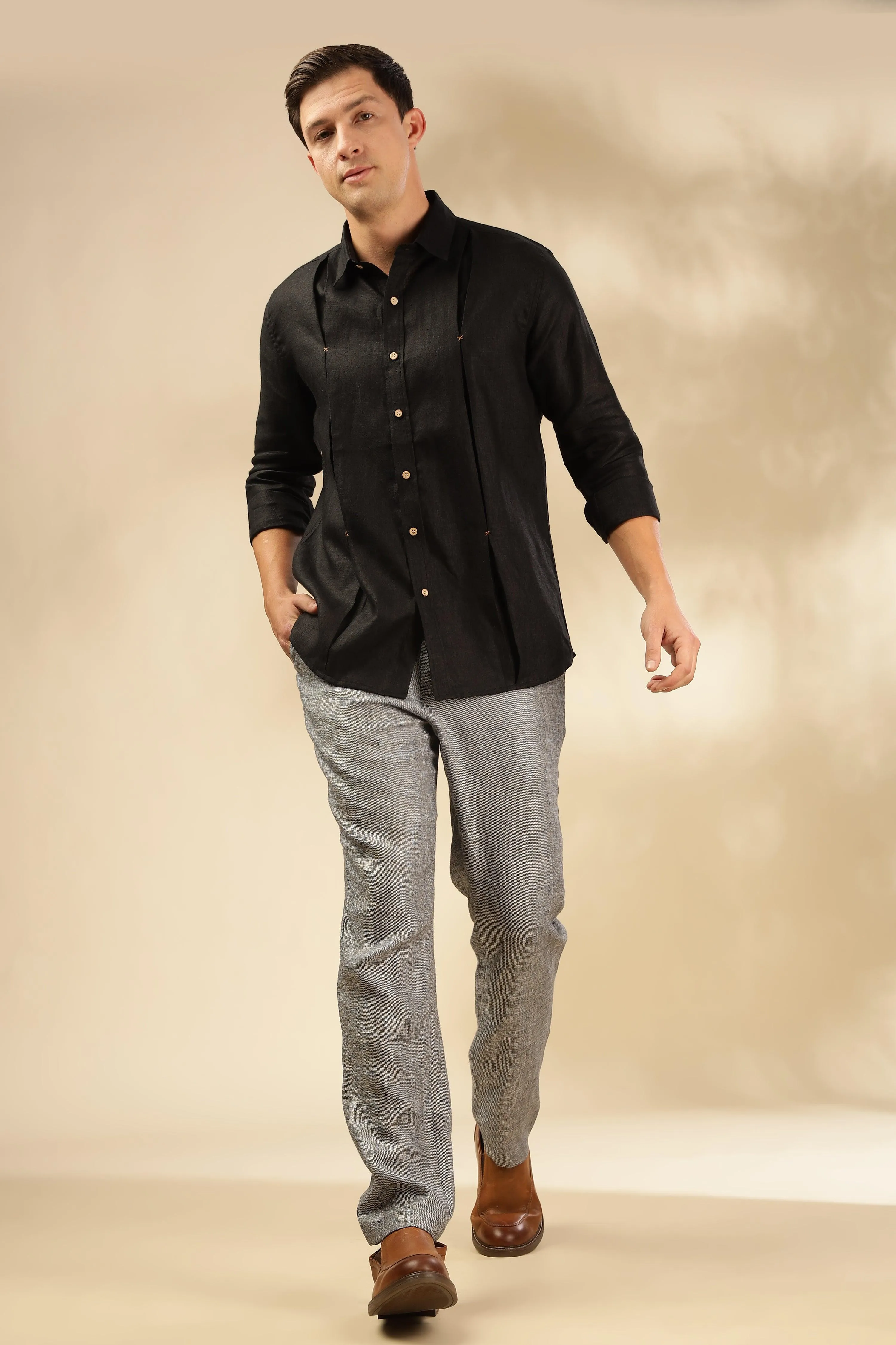 FELIPE - Timeless Elegance in Pure Linen Black Shirts