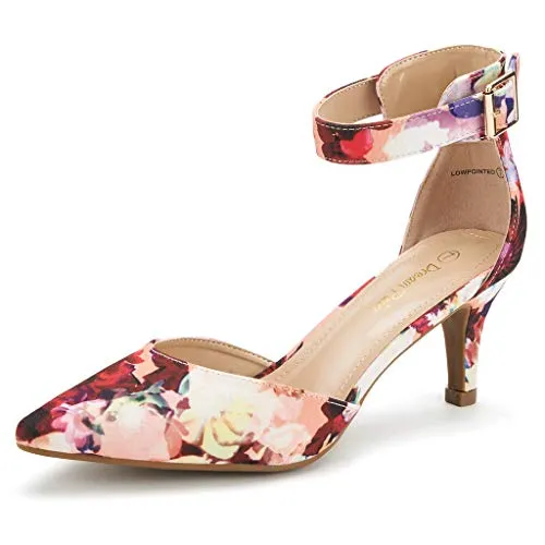 Floral Low Heel Ankle Strap Shoes