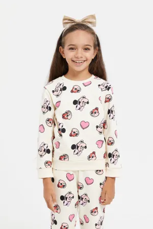 Girls Beige Chip And Dale Printed Sweatshirt