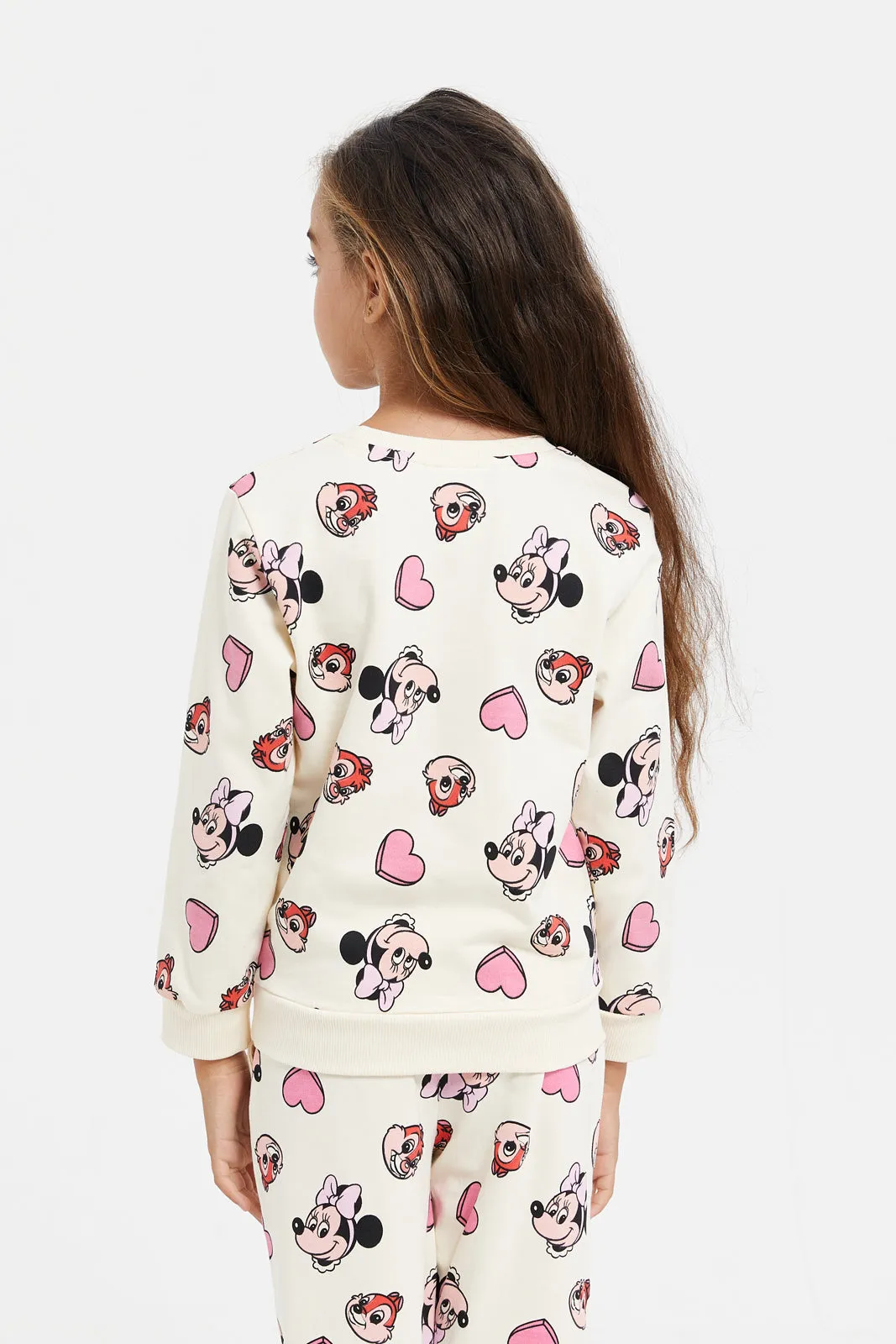 Girls Beige Chip And Dale Printed Sweatshirt