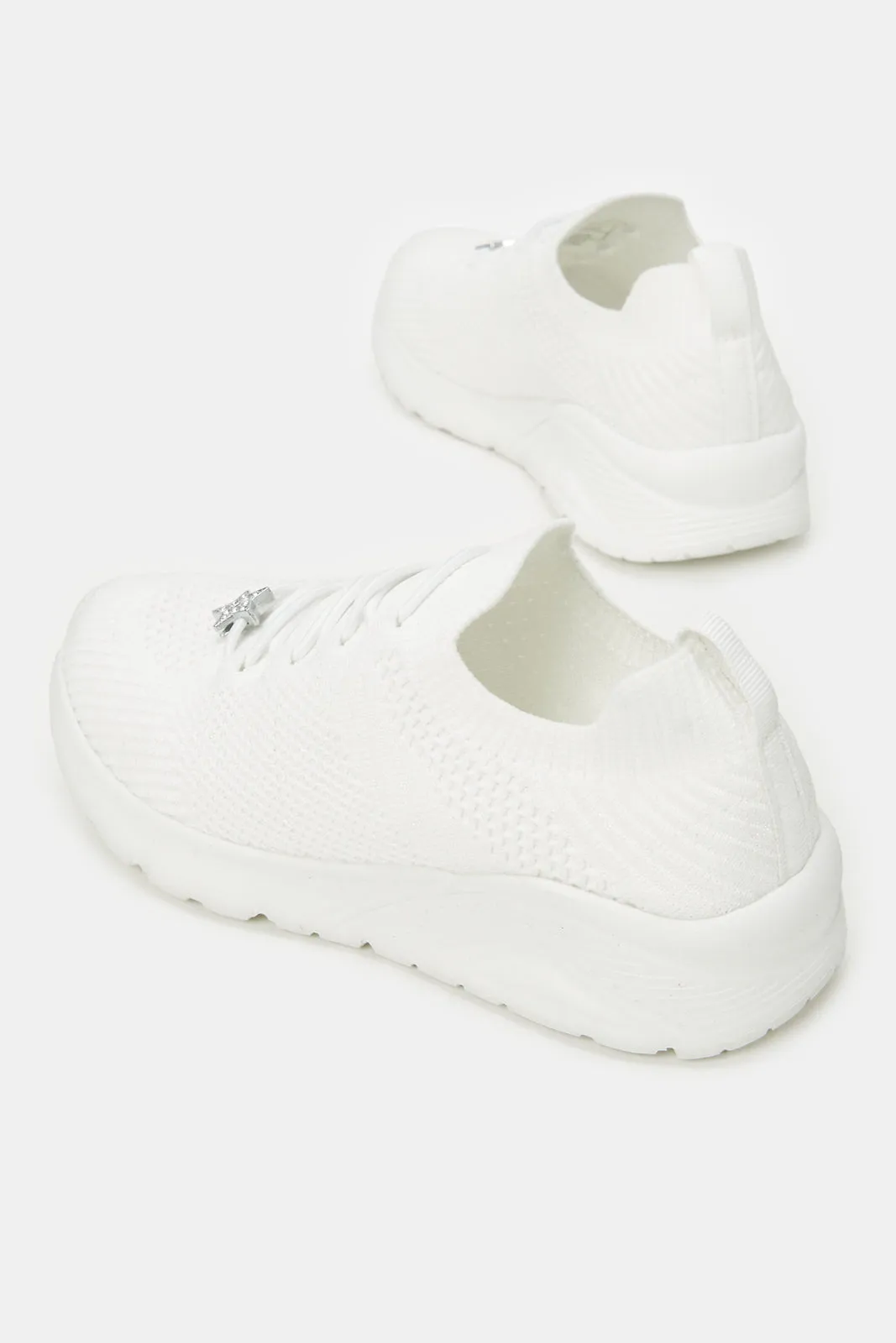 Girls Textured Embellished White Slip-On Sneakers