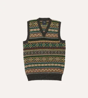 Grey Fair Isle Lambswool Sleeveless V-Neck Jumper