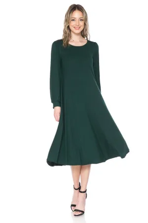 Hunter Green Bishop Sleeve Midi Dress