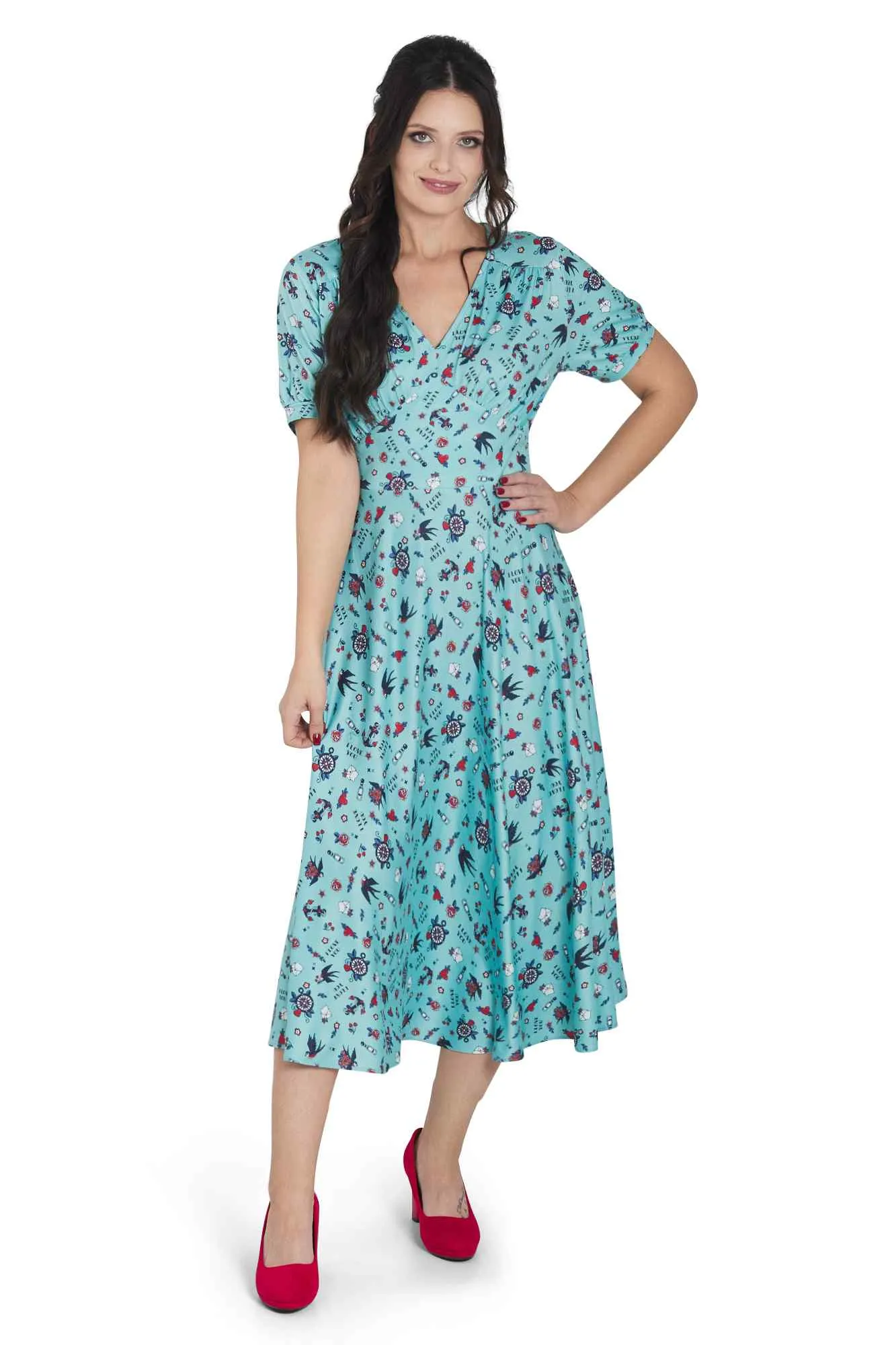 Julia Blue Nautical Tattoo Midi Dress