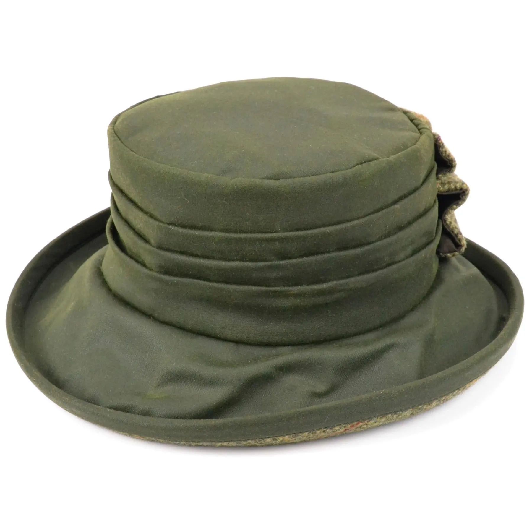 Ladies Wax Hat with Tweed Bow - Olive