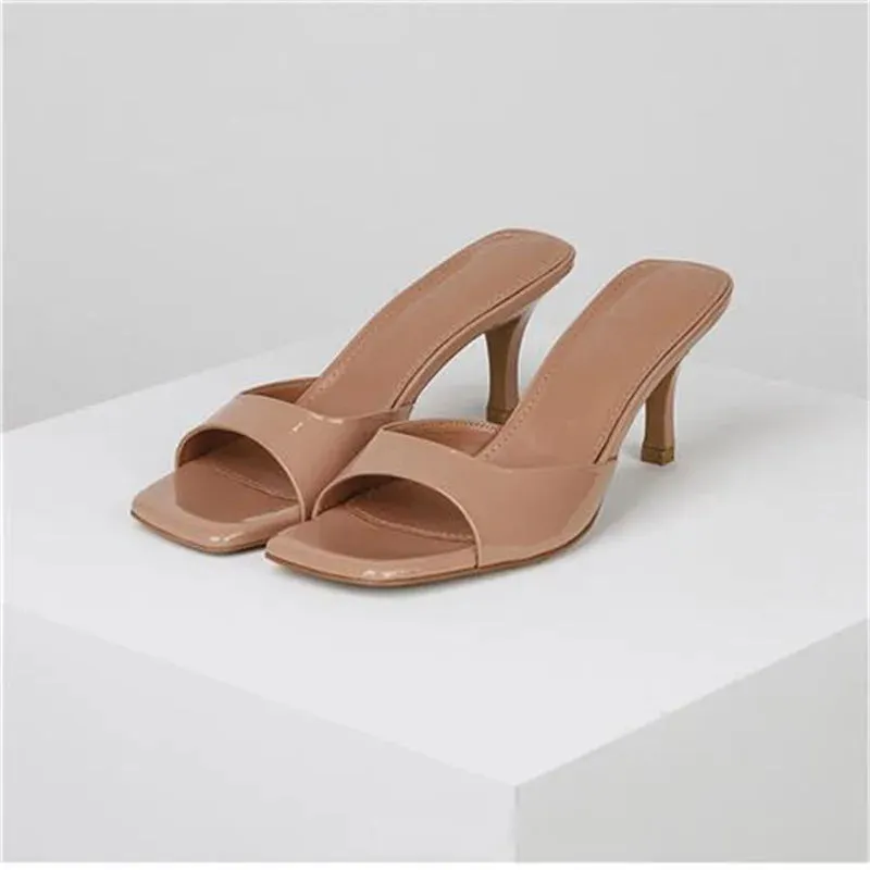 Leyla Lustre Square Open Toe Heels