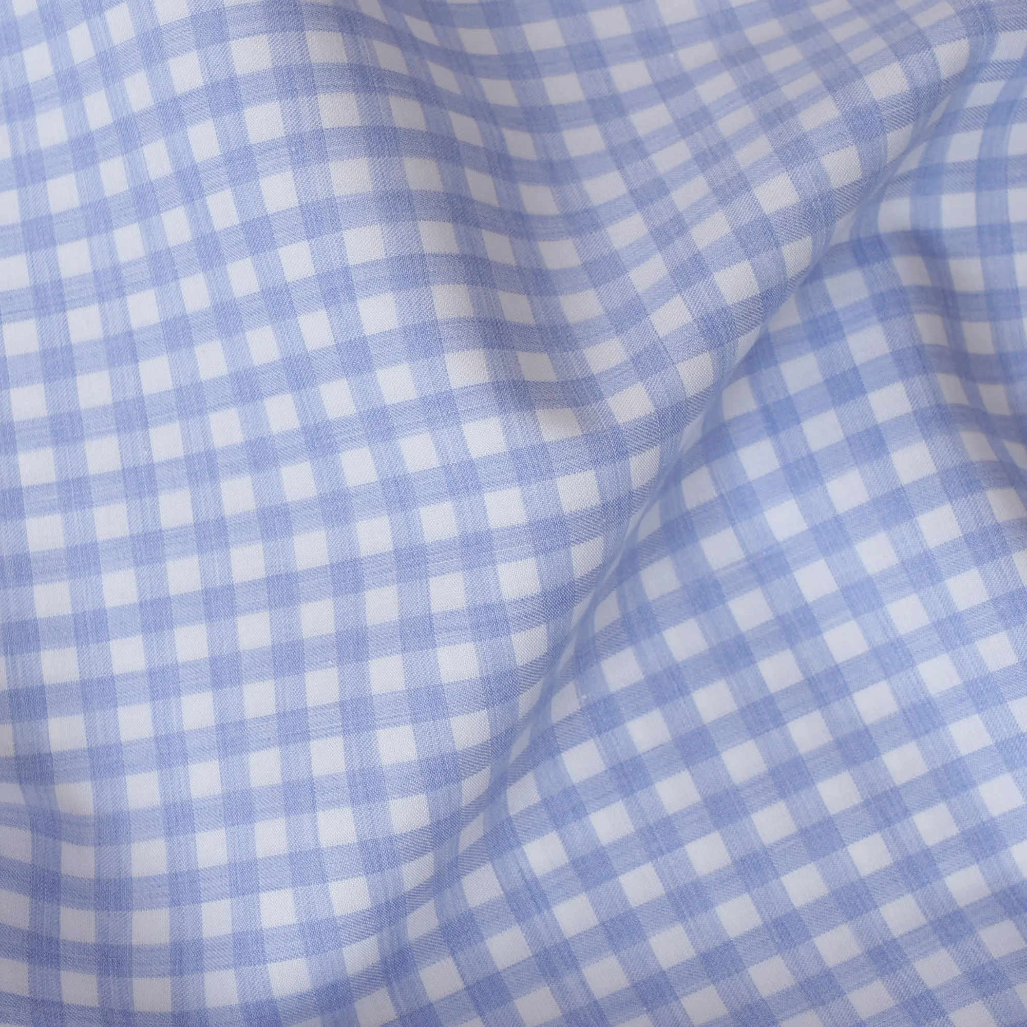 Light Blue and White Gingham Check 100% Cotton Shirting Fabric, 150 cm Width, Made in Italy-D20472