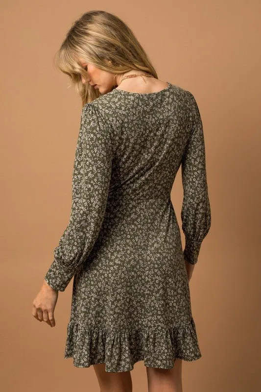 Long Sleeve Faux Wrap Dress