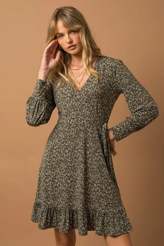 Long Sleeve Faux Wrap Dress