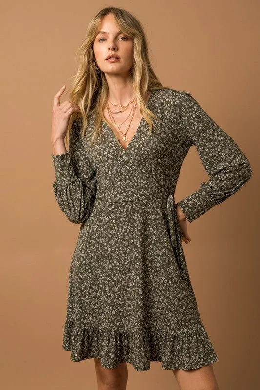 Long Sleeve Faux Wrap Dress