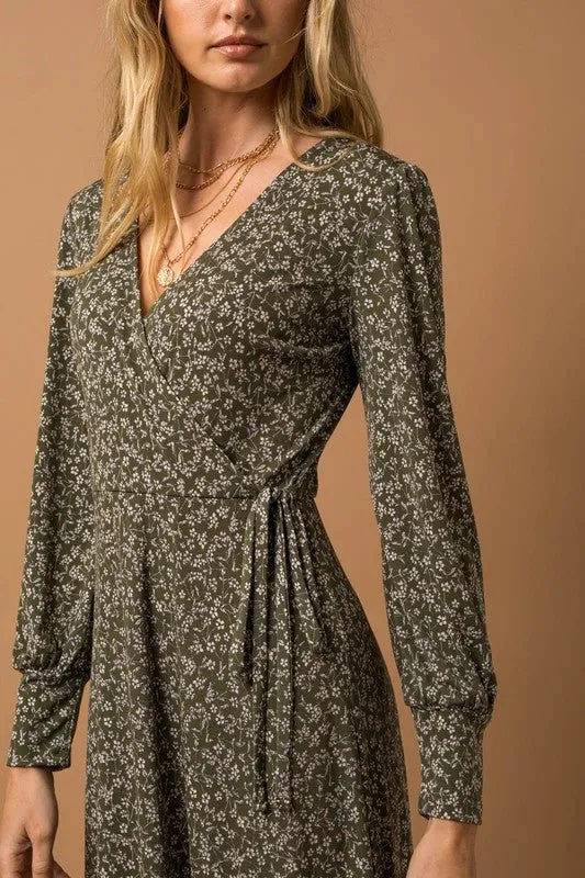 Long Sleeve Faux Wrap Dress