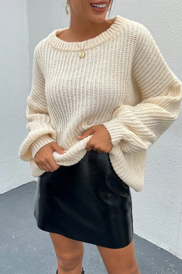 Loose Drop Shoulder Lantern Sleeve Oversized Knit Sweater