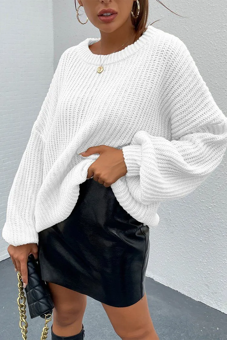 Loose Drop Shoulder Lantern Sleeve Oversized Knit Sweater