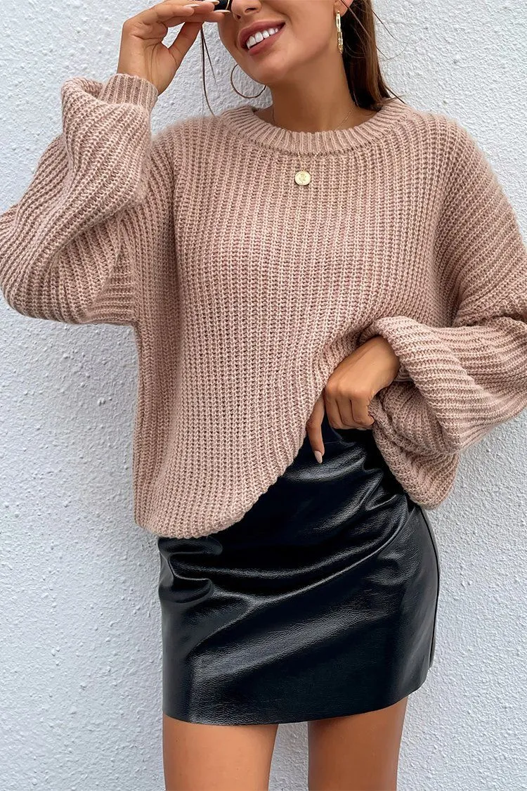 Loose Drop Shoulder Lantern Sleeve Oversized Knit Sweater