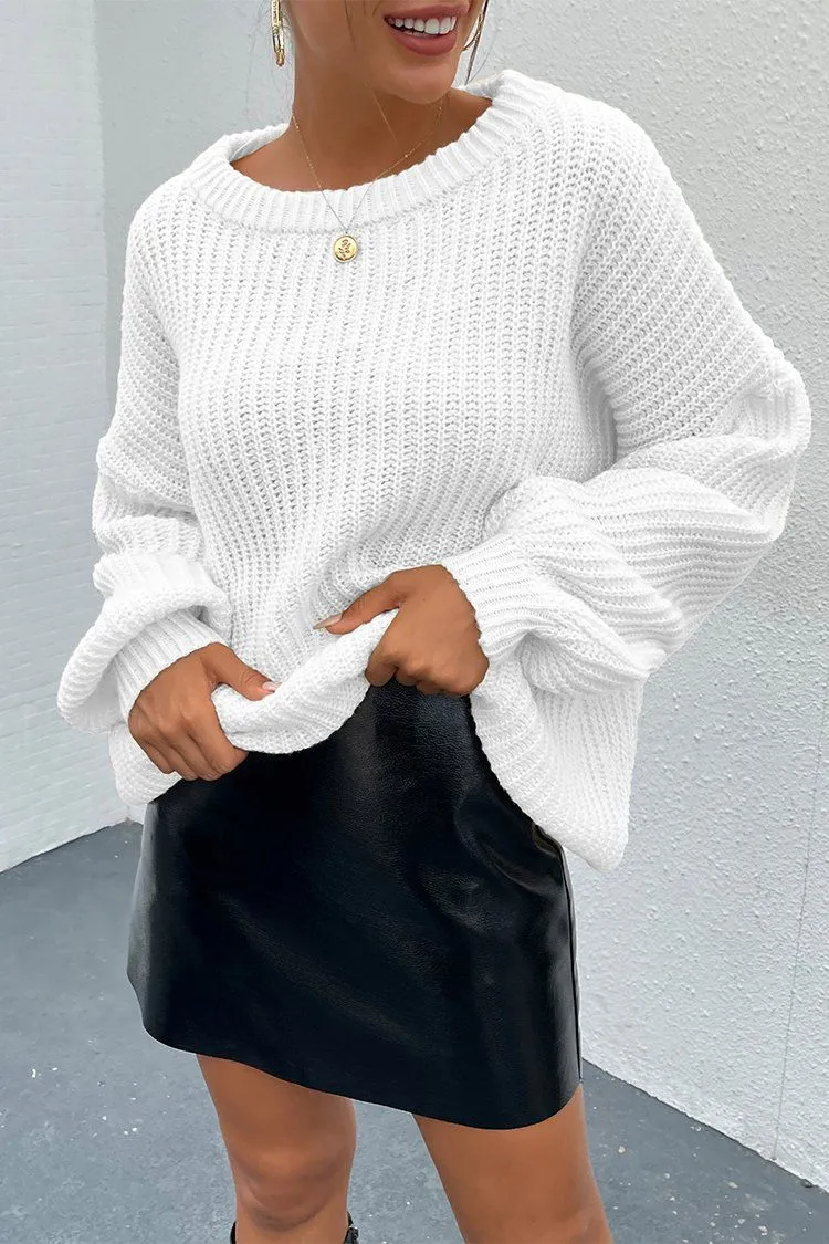 Loose Drop Shoulder Lantern Sleeve Oversized Knit Sweater