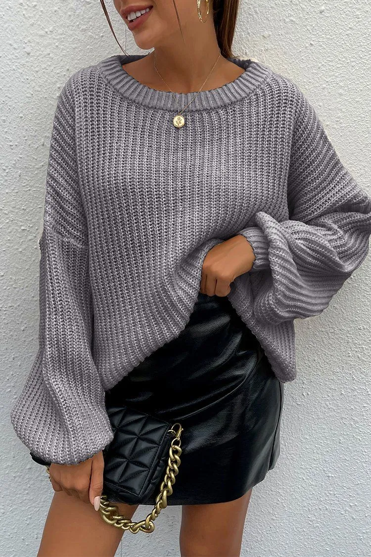 Loose Drop Shoulder Lantern Sleeve Oversized Knit Sweater