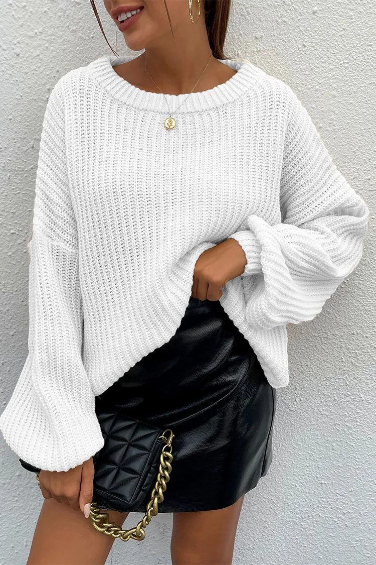 Loose Drop Shoulder Lantern Sleeve Oversized Knit Sweater