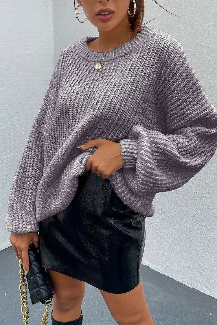 Loose Drop Shoulder Lantern Sleeve Oversized Knit Sweater