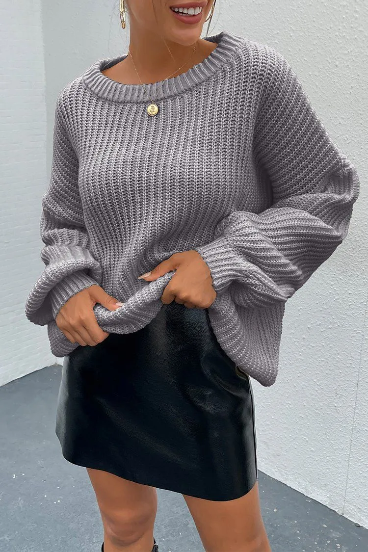 Loose Drop Shoulder Lantern Sleeve Oversized Knit Sweater