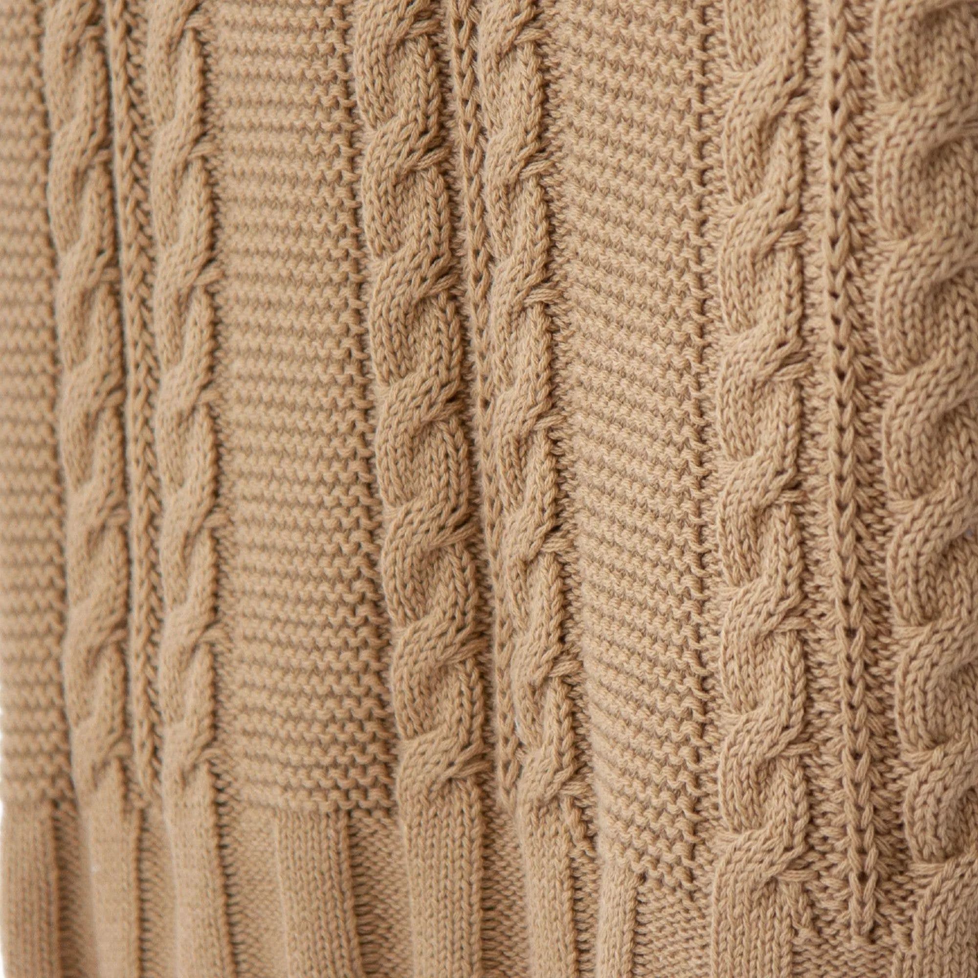 Luna Cable Knit Cotton Throw: Beige