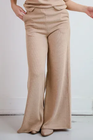 Luxe Coziness Beige Knit Wide Leg Pants