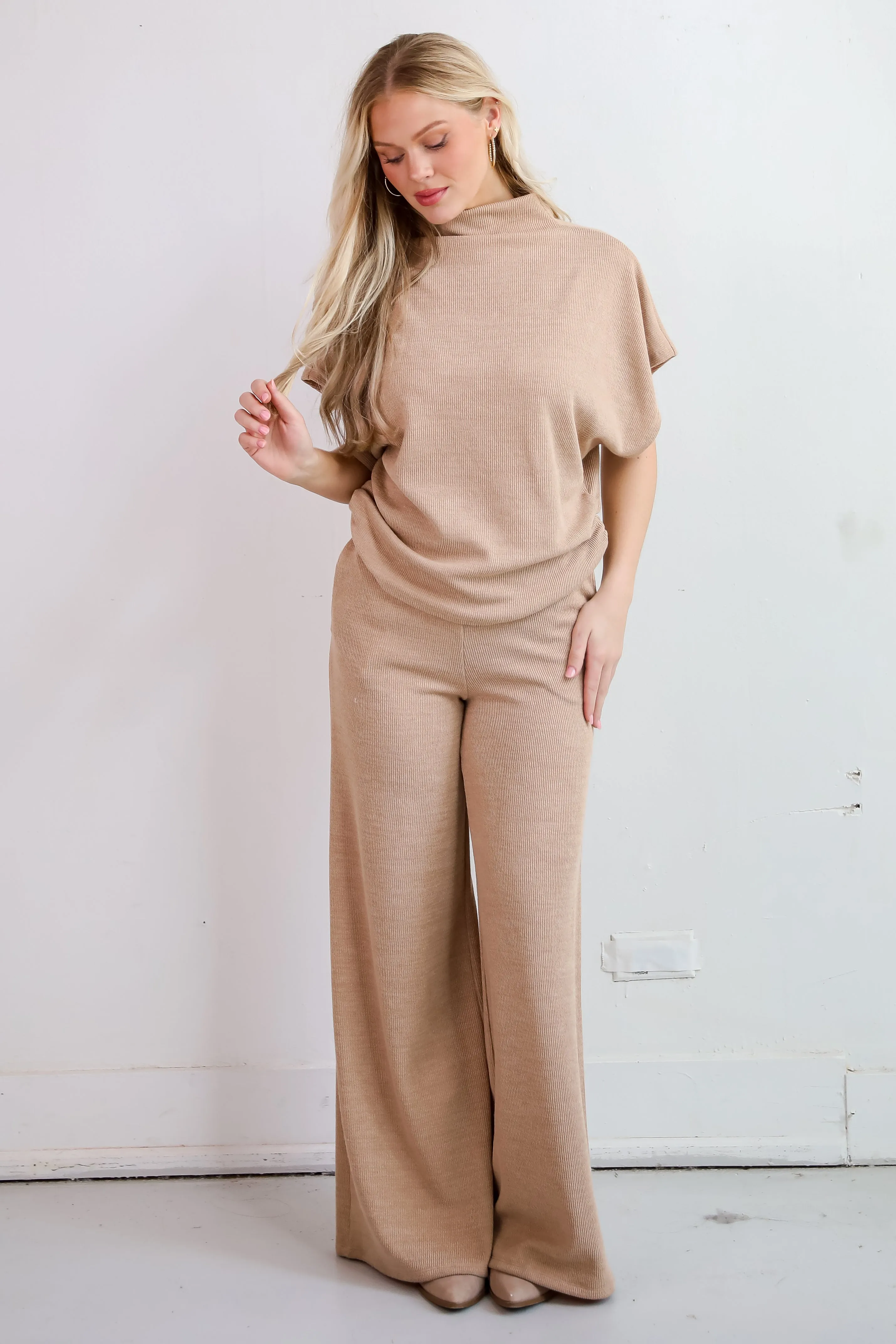 Luxe Coziness Beige Knit Wide Leg Pants