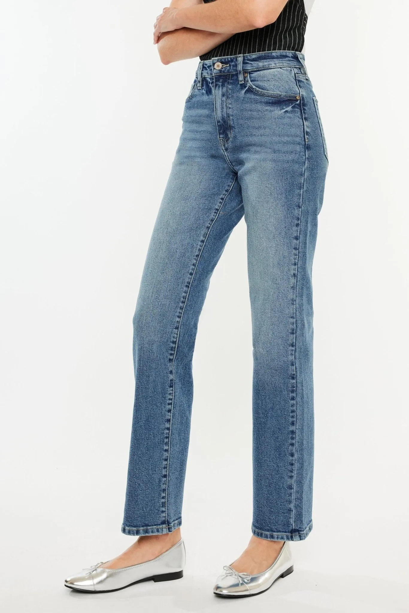 Medium Wash High Rise Relaxed Straight Leg Jeans