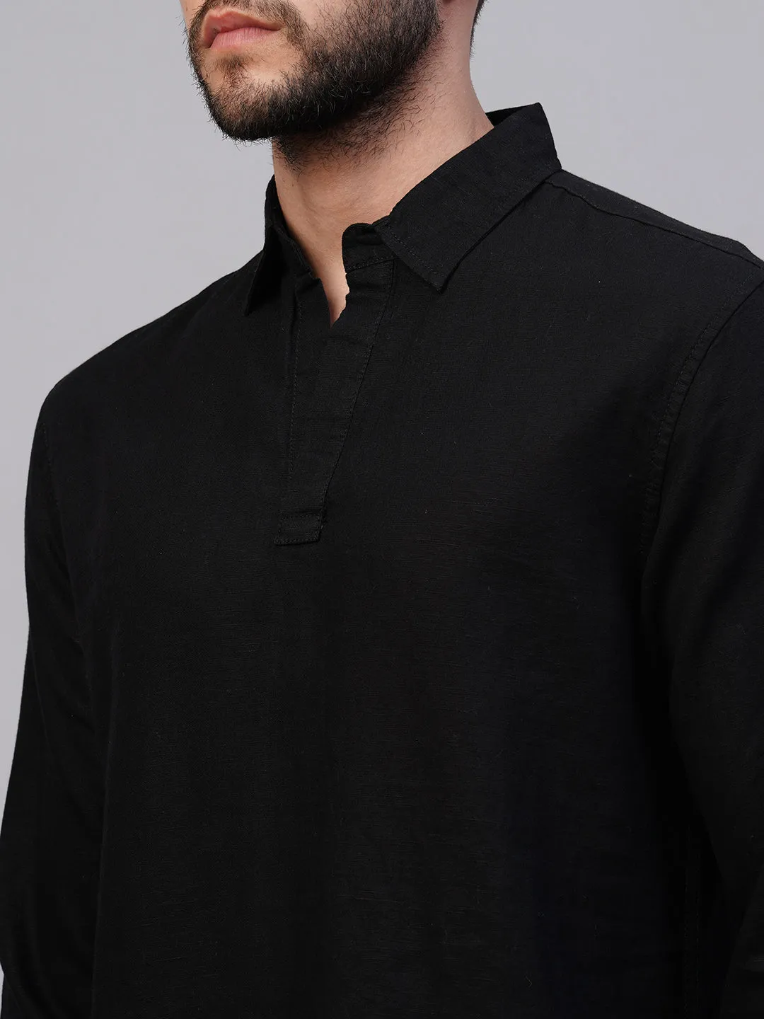 Men's Black 100% Linen Kurta Shirt