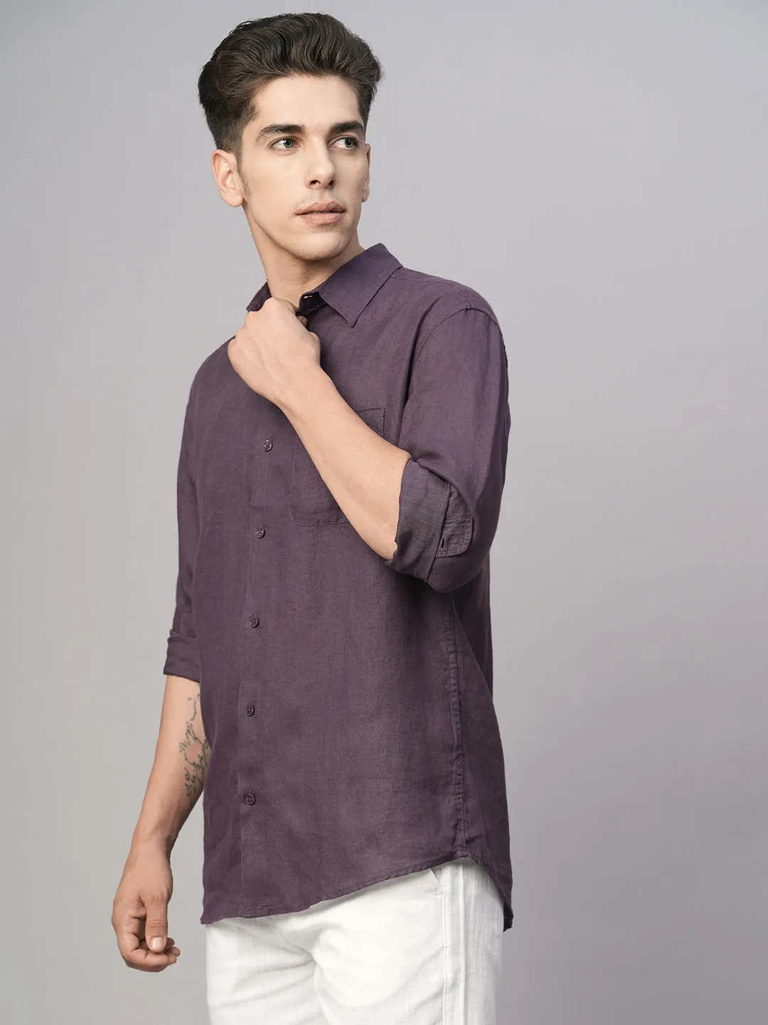 Men's Grape 100% Linen Regular Fit Shirt